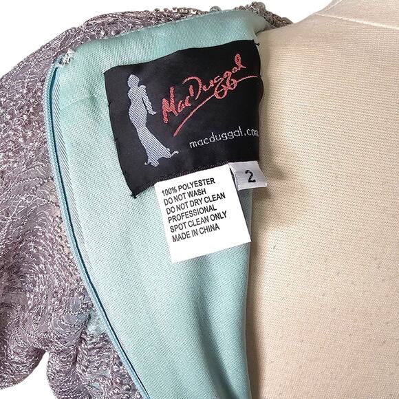 Mac Duggal Embellished Lace High Neck Formal Dress In Sage & Silver Size 2 NWT - Picture 5 of 14